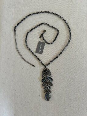 Cookie Lee Gunmetal Fish Skeleton Crystal Pendant Necklace - NWT